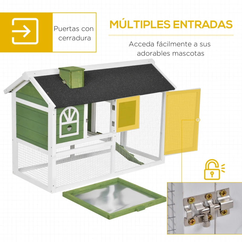 PawHut Jaula para Conejos Grande 120x60x79 cm con Techo Asfáltico Bandeja Extraíble Escalera y Chimenea para Exterior Verde
