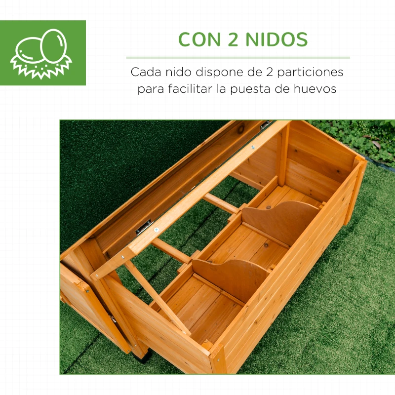 PawHut Gallinero para Exterior 150x100x96,5 cm Gallinero de Madera con 2 Nidos Bandeja Extraíble Techo Abatible Natural