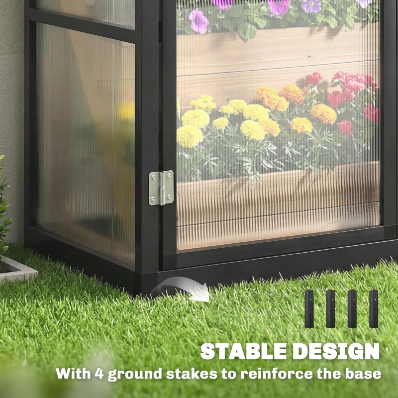 Outsunny 4 x 2ft Polycarbonate Greenhouse, Quick Setup, Lean-to Green House with 2 Hinged Doors, Top Vent, Black