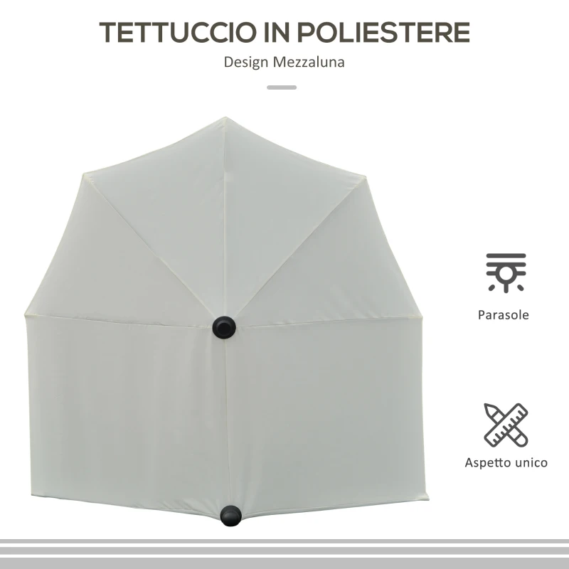 Outsunny Ombrellone Semicircolare con Manovella e Tettuccio Anti UV, 200x190x240 cm, Crema