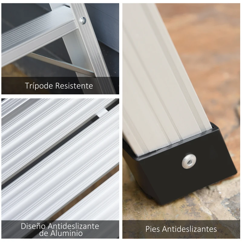HOMCOM Banco Plegable Plataforma de Trabajo Escalera de Aluminio 150Kg Escalon Taburete