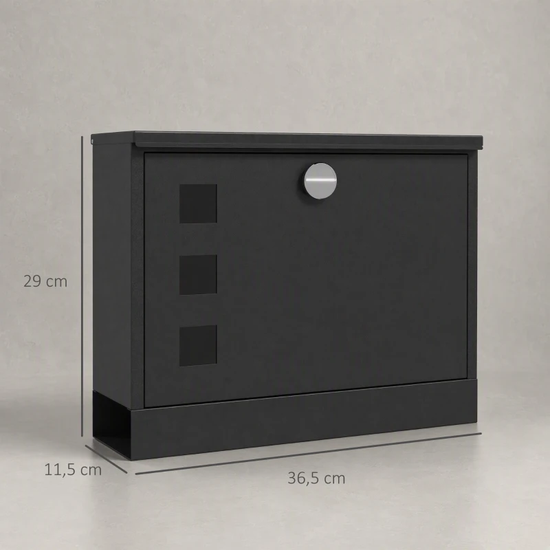 HOMCOM Cassetta Postale in Metallo con 2 Chiavi di Sicurezza, 3 Finestre e Foro di Drenaggio, 36.5x11.5x29 cm, Nera