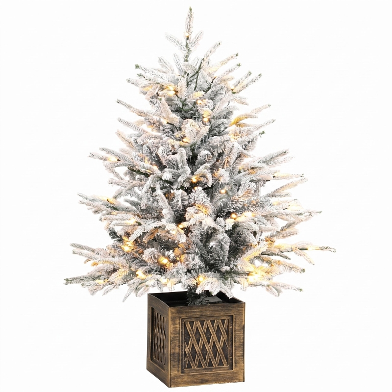 HOMCOM Tisch-Weihnachtsbaum 90 cm, vorbeleuchtet, beschneit, künstlich, 70 warmweiße LEDs, 488 Spitzen, Grün