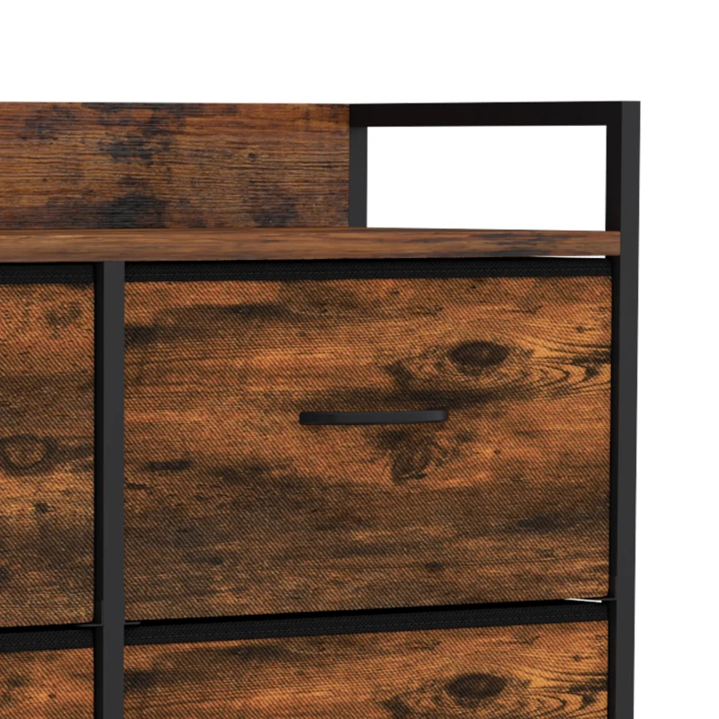 HOMCOM Rustic Chest of Six Fabric Drawers - Rustic Brown