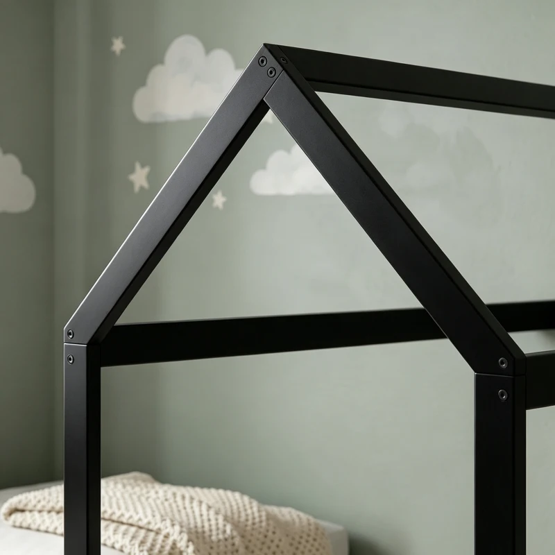 HOMCOM Single Bed Frame, House-Scandinavian-Style Wooden Bed Frame for 90W x 190D cm Mattress, Black