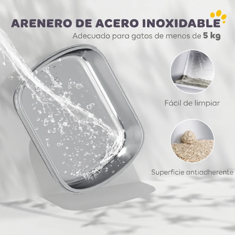 PawHut Arenero para Gatos de Acero Inoxidable con Tapa Bolsa Desodorizante Pala Fácil de Limpiar 52,4x41,3x39,9 cm Gris Oscuro