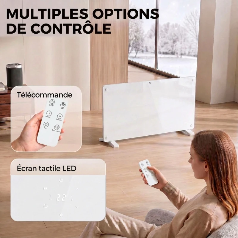 HOMCOM Radiateur Électrique Connecté WiFi 2000 W, Chauffage Convecteur Sur Pied ou Mural, Télécommande, Écran LED, 15-22m²
