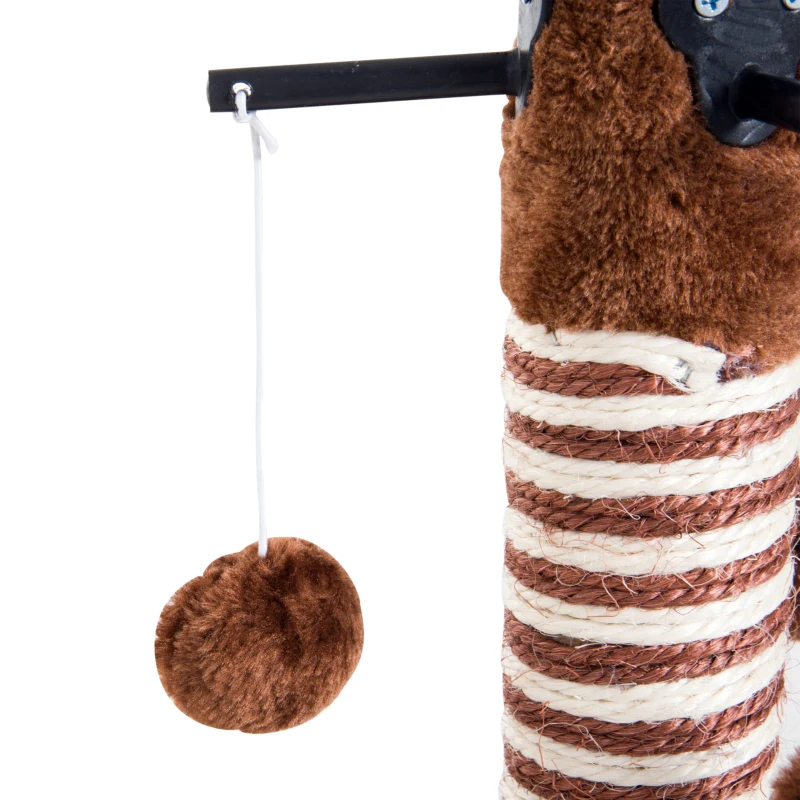 PawHut Poste Rascador para Gato Rascador Árbol para Arañar 3 Bolas de Juego Cubierta de Felpa Sisal Natural 34x34x42cm Marrón