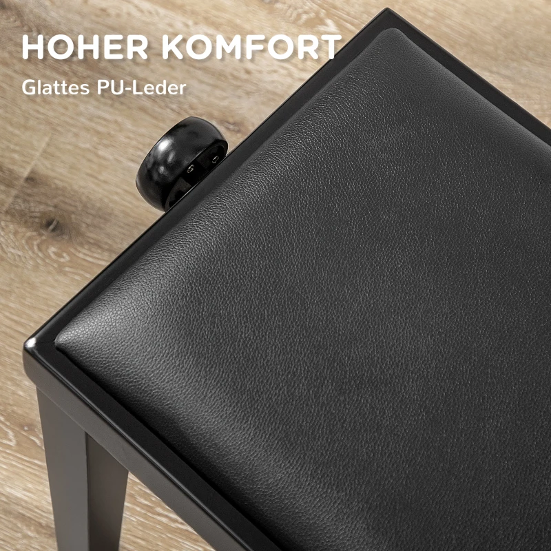 HOMCOM pianobank, pianostoel, in hoogte verstelbaar, elegant hoogglans, synthetisch leer+rubberhout, zwart, 63 x 33 x 56 cm(m-6)