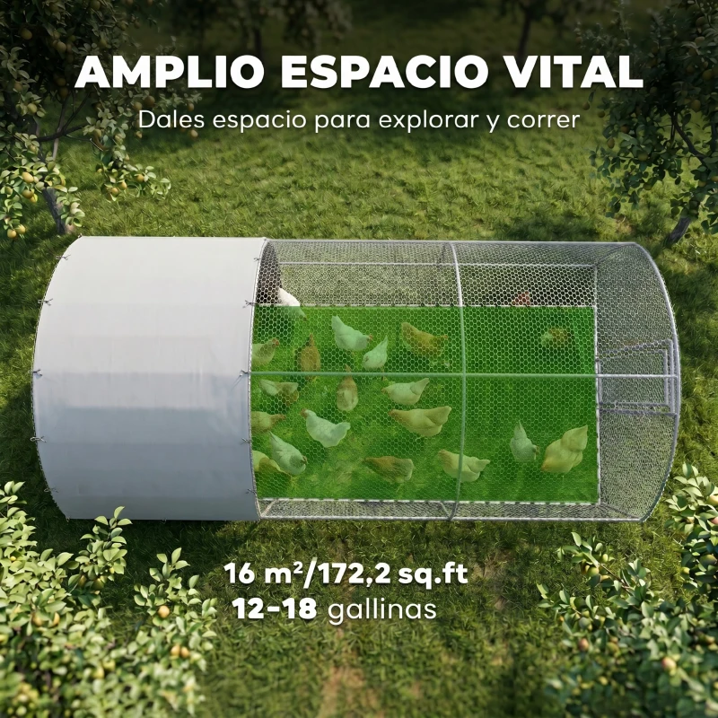 PawHut Gallinero de Exterior Grande para 12-18 Gallinas de Acero Galvanizado y Techo de Tela Oxford 5,7x2,8x1,97 m Plata