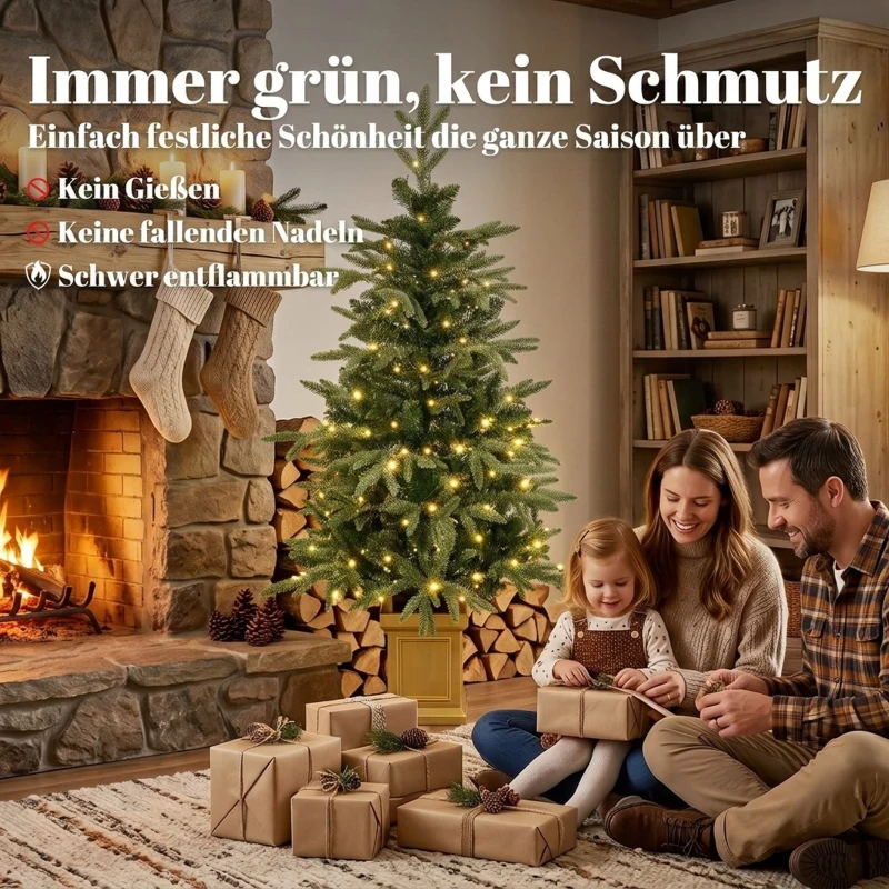 HOMCOM Kunstkerstboom 120 cm met 110 leds, 147 takpunten, 2 lichtkleuren en afstandsbediening