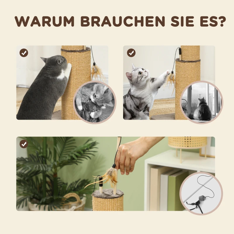 PawHut 78 cm 2-in-1 Katzenkratzpfosten mit 3 Spielzeugfedern, Braun