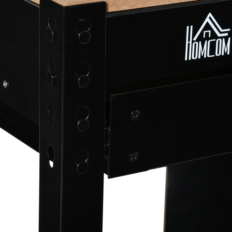 HOMCOM Banco de Trabajo con Panel Perforado Cajón Estante y Armario con Cerradura para Taller o Hogar 98,5x48x140 cm Negro