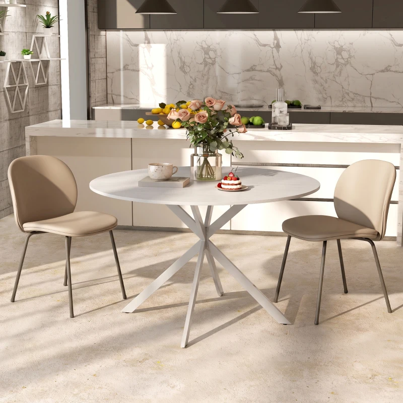 HOMCOM Tavolo da Pranzo Rotondo Stile Industriale con Gambe a Croce in Acciaio, Ø120x75 cm, Bianco