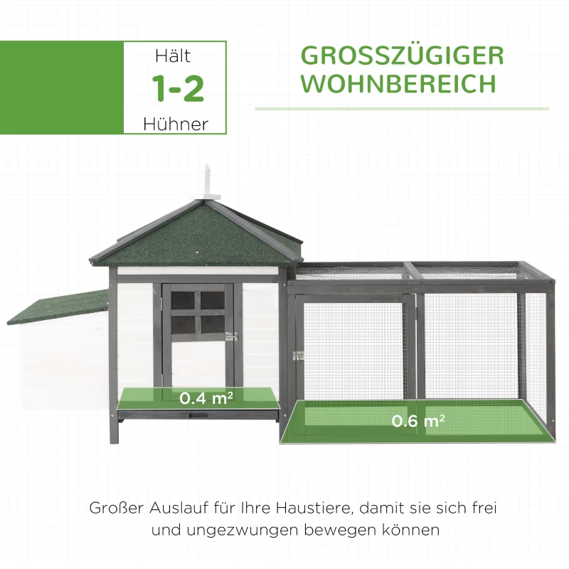 PawHut Kippenhok met ren kippenhuis kippenhok legnest massief houten stok(m-4)