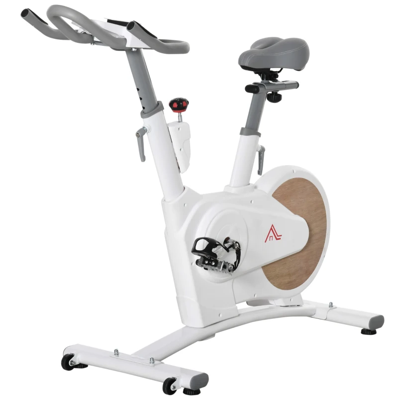 HOMCOM Bicicleta Estática Bicicleta de Fitness Ciclo Indoor con Asiento y Manillar Ajustables en Altura Resistencia 8 kg Variable Pantalla LCD Pulsómetro y Ruedas para Hogar 125x50x98-107 cm Blanco