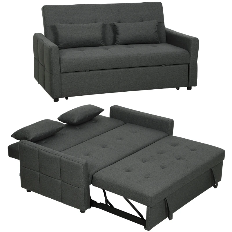 HOMCOM Canapé Convertible 2 Places 3 en 1, Canapé-Lit Clic Clac 160 cm, Dossier Réglable, Assise Large, 2 Oreillers, Gris Foncé