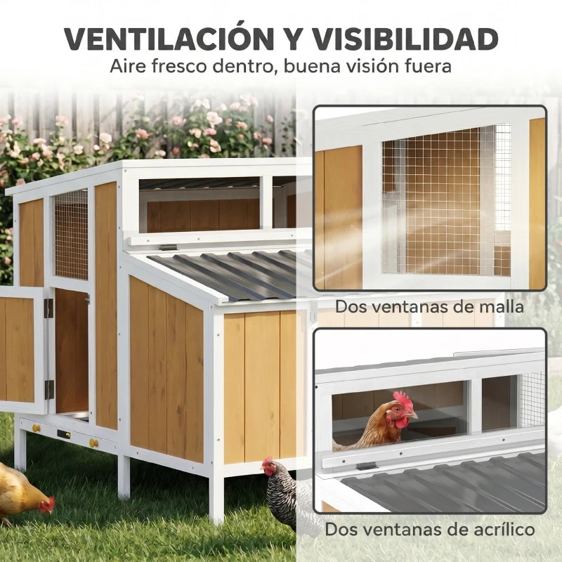 PawHut Gallinero para Exterior de Madera 145x90x92 cm para 2-4 Gallinas con Nido Casa Lateral Bandeja Extraíble Amarillo