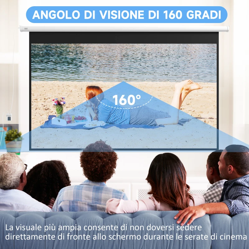 HOMCOM Telo per Proiettore 120" 16:9 Motorizzato con Telecomando, Fissaggio a Muro e Soffitto, Bianco