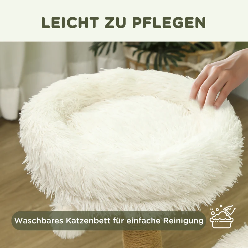 PawHut Kattenboom, 61,5 cm, met Kattenbed, Krabpaal, Sprongplatform, Speelbal, Voor Katten tot 5 kg, Wit