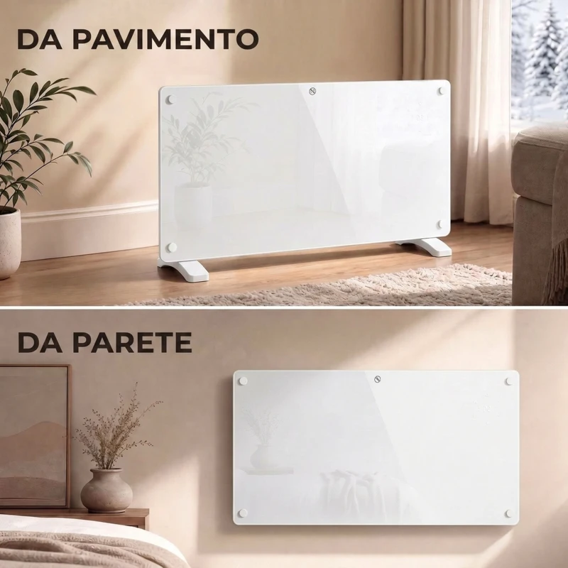 HOMCOM Stufa Elettrica 2000W Termoconvettore da Parete e Terra, Compatibile con Alexa e Google Home, Bianco