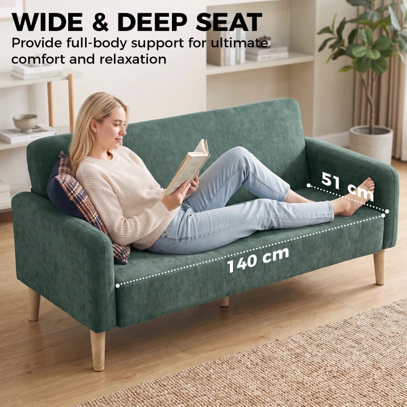 HOMCOM 2 Seater Sofa, Velvet Small Couch with 20cm Thick Padding, Wide and Deep Seat, Dark Green