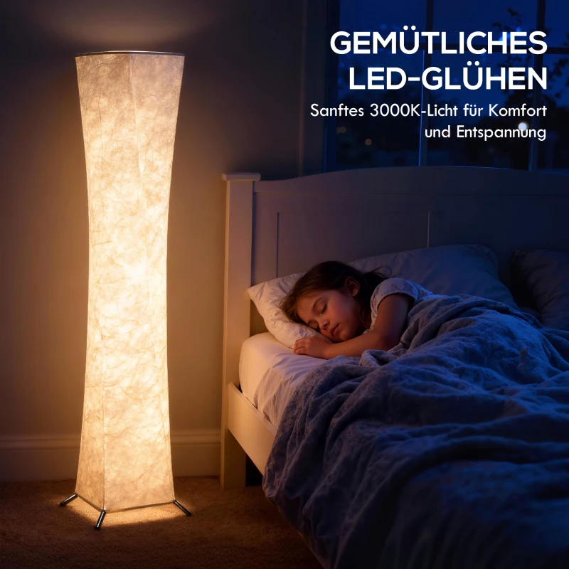 HOMCOM Stehlampe mit Papierschirm, Fußschalter, 3 Helligkeitsstufen, Weiß