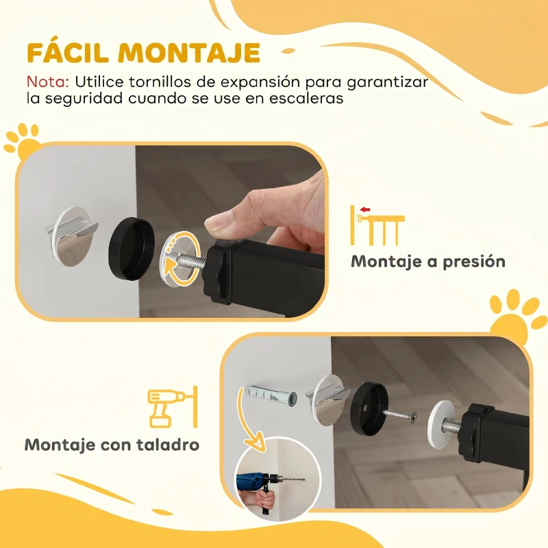 PawHut Barrera de Seguridad Extensible con Cierre Automático y Sistema de Doble Bloqueo Metal 74-147,5x76,2 cm Negro