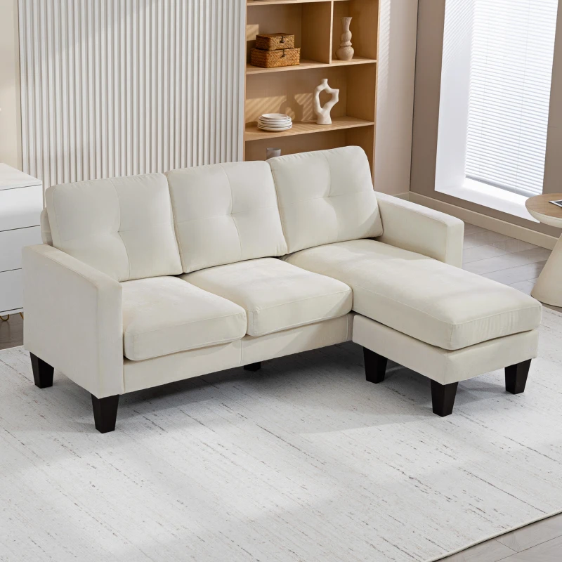 HOMCOM Sofá Chaise Longue Reversible con Estructura de Acero Tapizado en Chenilla 186x130x84cm Crema