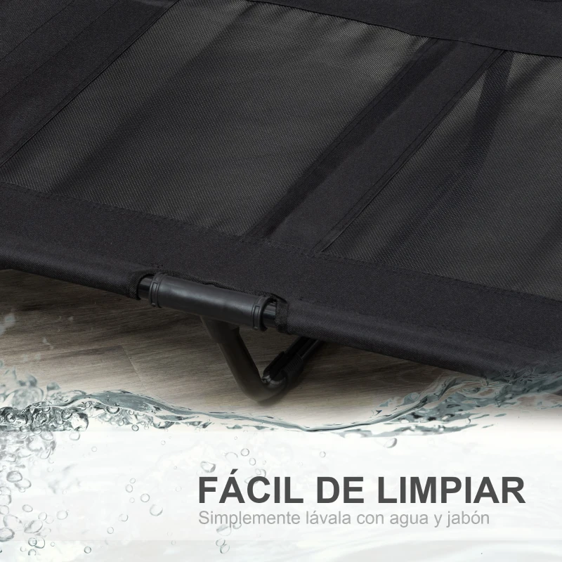 PawHut Cama para Mascotas Portátil con Zona de Malla Transpirable y Tela Oxford para Interior Exterior 92x76x18 cm Negro