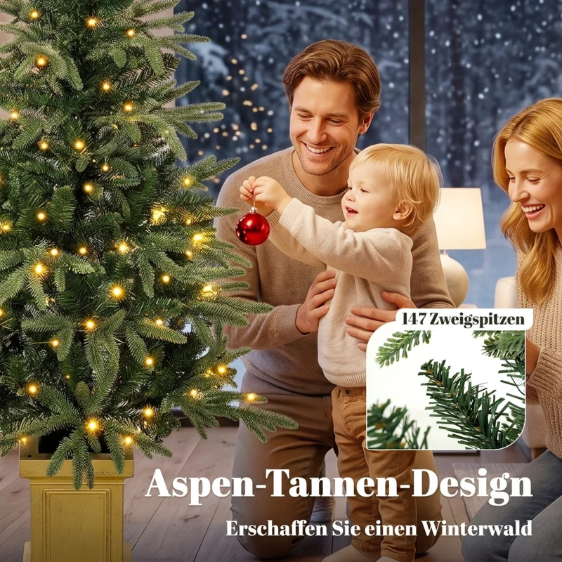 HOMCOM Kunstkerstboom 120 cm met 110 leds, 147 takpunten, 2 lichtkleuren en afstandsbediening