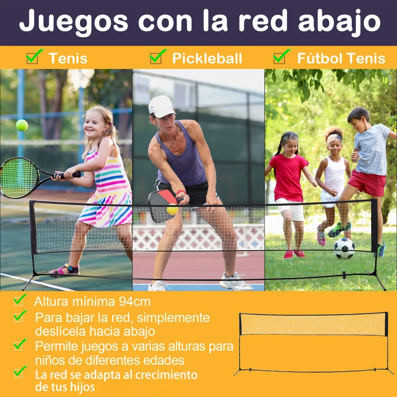 HOMCOM Red de Voleibol Tenis Bádminton 5 metros Altura Ajustable 94-158cm Plegable y Portátil con bolsa de transporte 500x60x94/158cm