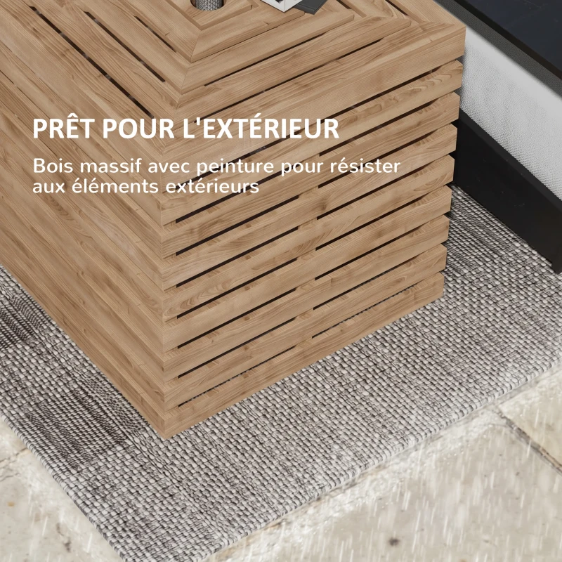 Outsunny Coffre de rangement extérieure 2 en 1 pour base de parasol, table d'appoint de terrasse avec trou pour parasol en bois