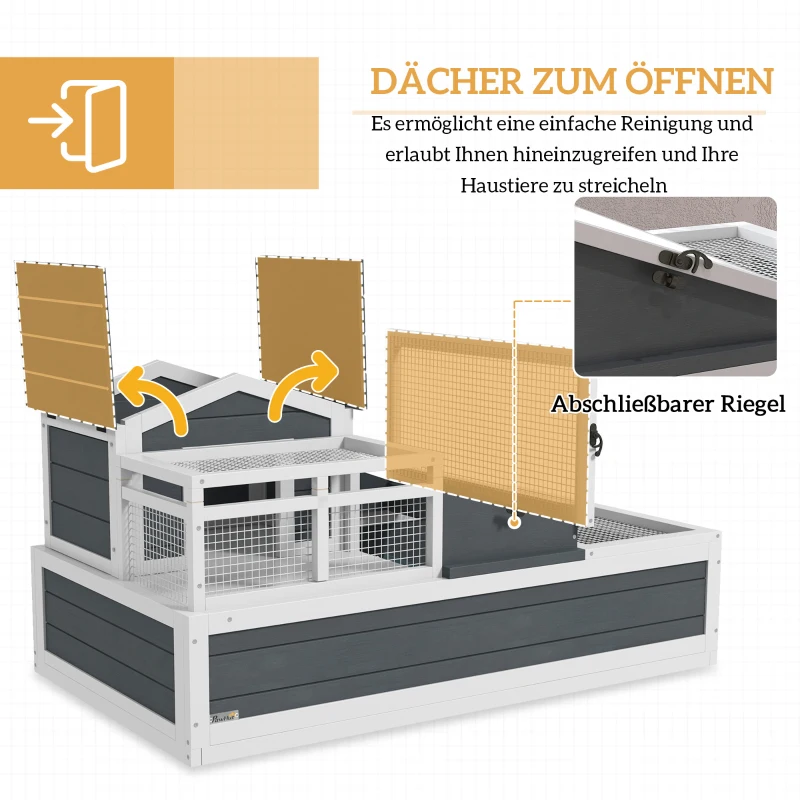 PawHut Schuldkrötenhaus, 2 Ebenen, für drinnen und draußen, Balkon, Tannenholz, Grau