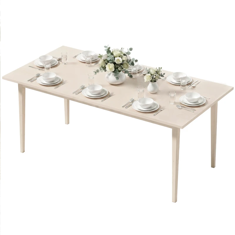 HOMCOM Esstisch für 8 Personen, Moderner Küchentisch mit Massivholzbeinen, 180 cm, Creme