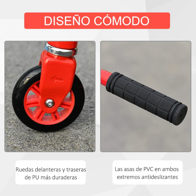 HOMCOM Stunt Scooter Kick Trick Freestyle Scooter Patinete de Acrobacia Patinete Clásico Barra Fija Giratorio 360° Carga 100kg 65,5x50x79 cm Aluminio
