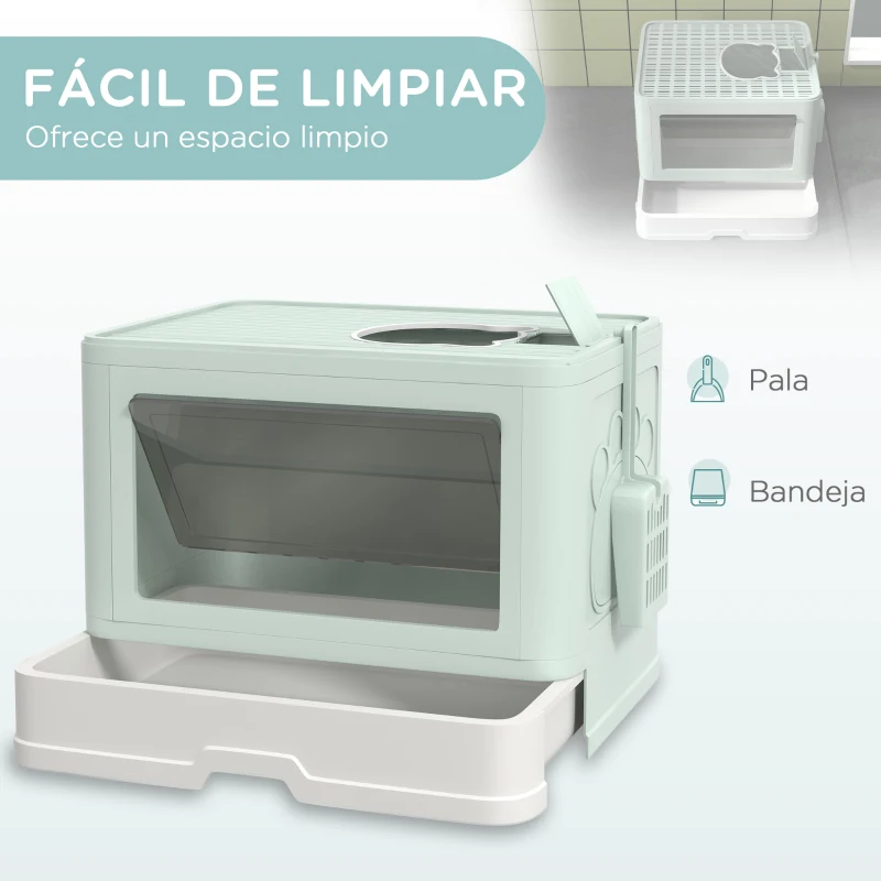 PawHut Arenero para Gatos Cubierto con Pala Cepillo 2 Puertas Entrada Principal y Salida Superior 48,5x38x36,5 cm Verde Claro