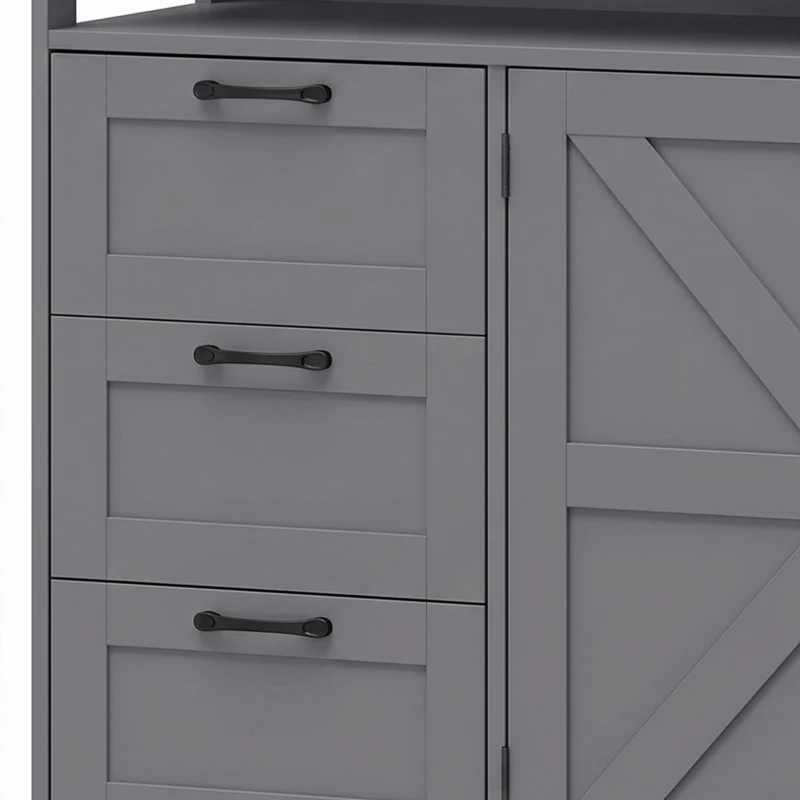 HOMCOM Sideboard Cabinet with Power Outlet, Farmhouse Kitchen Cabinet with 3 Drawers and Open Shelf, Grey