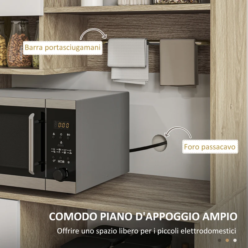 HOMCOM Mobile Dispensa in Legno con Cassetto, 3 Armadietti e 4 Ripiani Aperti, 80x35x180 cm, Bianco