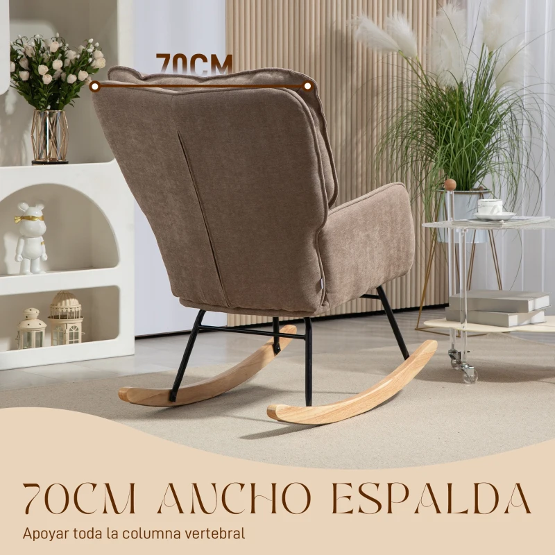 HOMCOM Silla Mecedora con Patas de Madera de Haya y Reposabrazos Mecedora para Lactancia Carga 120 kg para Dormitorio Marrón