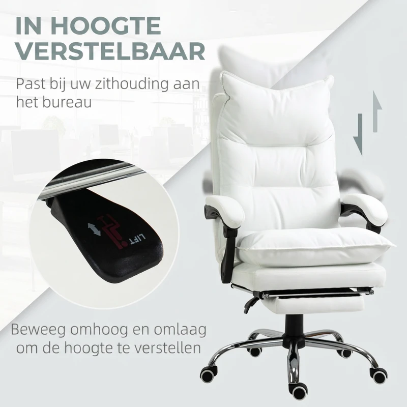 Vinsetto Kantoorstoel in hoogte verstelbare schrijftafelstoel draaistoel 90°-155° rugleuning PU(m-4)