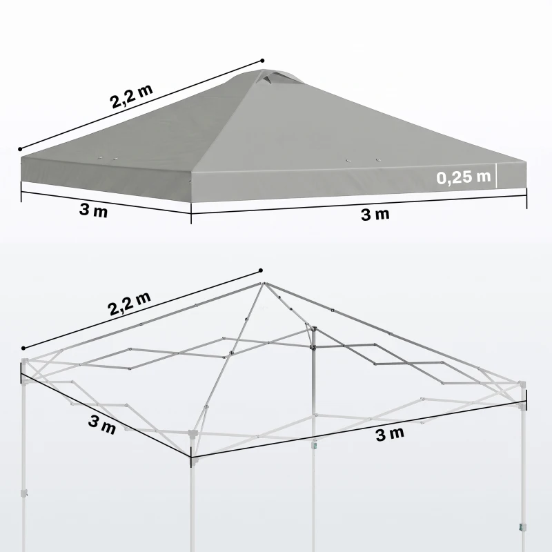 Outsunny Pavillon-Dach Ersatz UV50+ wasserfest mit 8 Abflusslöchern 3 x 3 m, Hellgrau