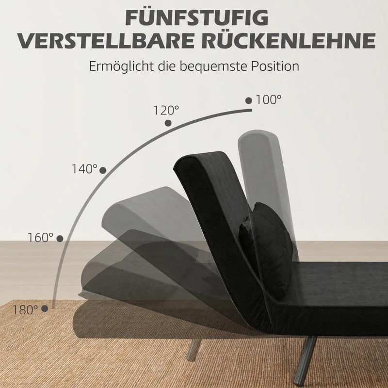 HOMCOM Schlafsofa 2er-Sofa Samtsofa, Schlaffunktion, inkl. 2 Kissen, Samtoptik, Schwarz