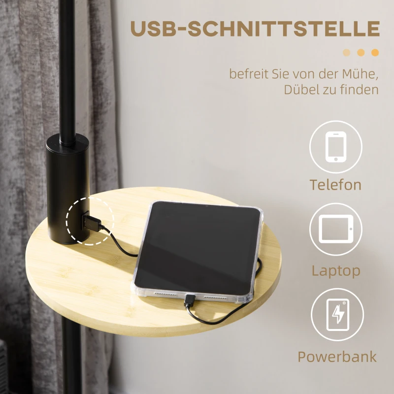 HOMCOM Stehleuchte inkl. Regal, Standleuchte, Kettenzug, E 27, 40 W, Bambus, Natur + Schwarz