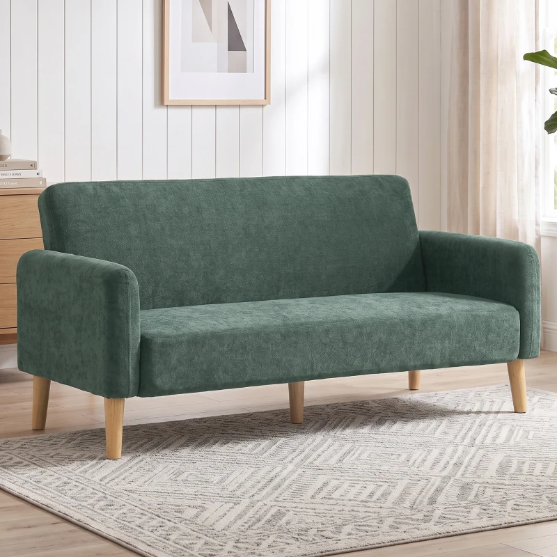 HOMCOM 2 Seater Sofa, Velvet Small Couch with 20cm Thick Padding, Wide and Deep Seat, Dark Green