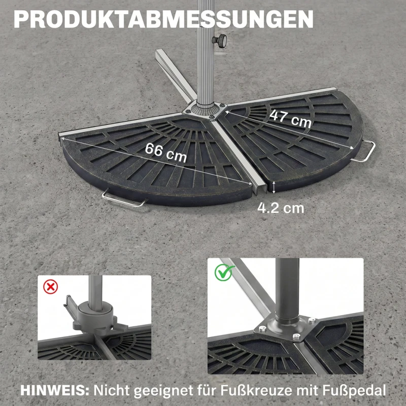 Outsunny 2-tlg. Set Gewichte für Sonnenschirmständer Platten-Schirmständer Sonnenschirmbasis halbrund mit Handgriff Kunstharz + Metall Bronze 66 x 47 x 4,2 cm 30 kg