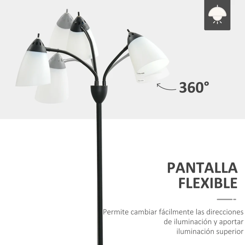 HOMCOM Lámpara de Pie con 3 Pantallas Giratorio de 360° con Interruptores de Giratorio E27 Máx. 40W Macro de Acero Lámpara de Suelo para Salón Dormitorio Estudio 45x45x155 cm Negro