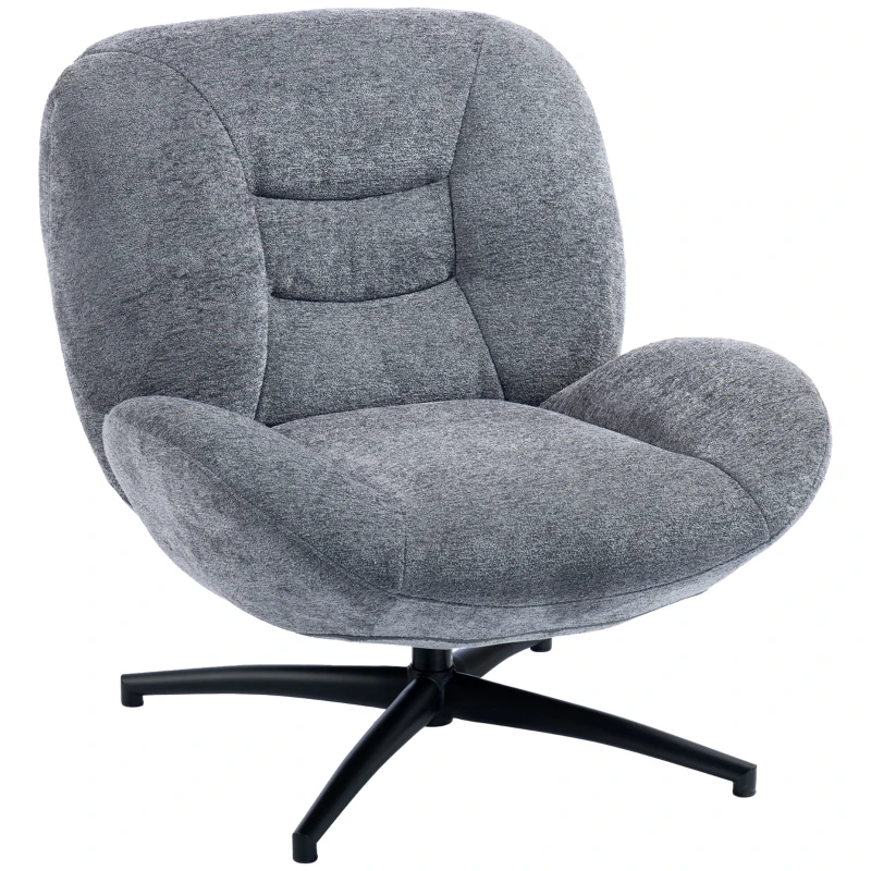 HOMCOM Draaifauteuil met Brede Zitting, Geïntegreerde Armleuningen, Chenille-look, Donkergrijs