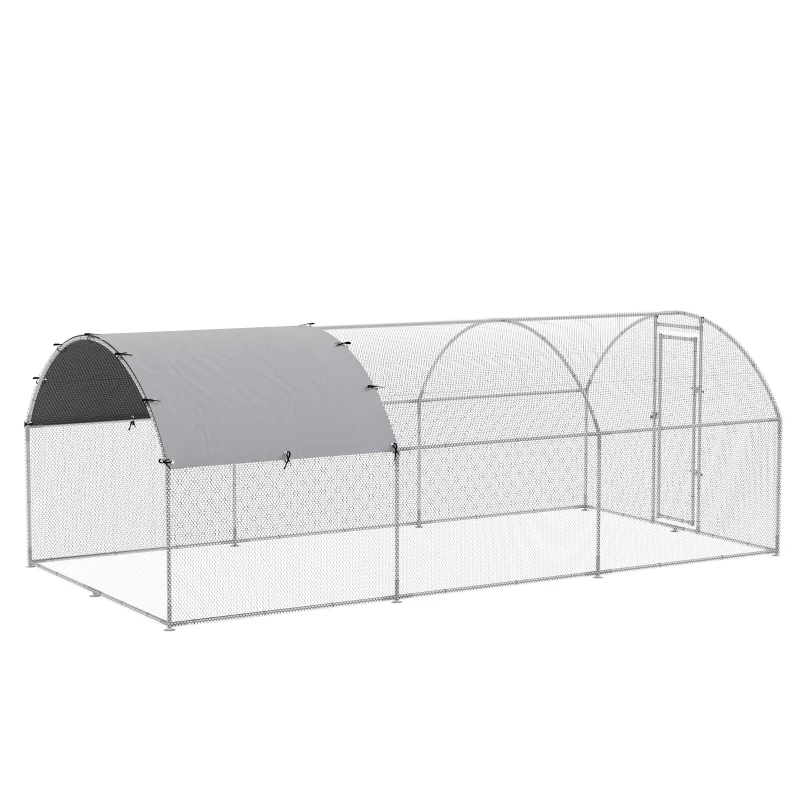 PawHut Kippenhok Buitenren Kinderbox Kippenkooi 280x570x197cm Zinkstaal