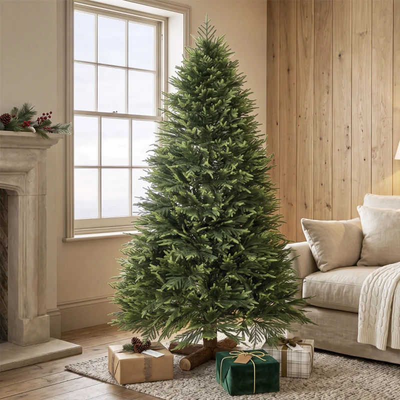 HOMCOM 6ft Artificial Christmas Tree, Hinged Xmas Tree with Realistic 751 PE & PVC Branch Tips, Fir Wood Base, Green
